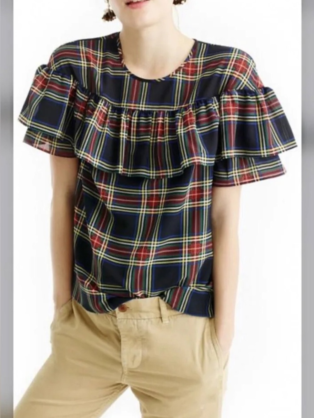 J.Crew Plaid Ruffle Yoke Top